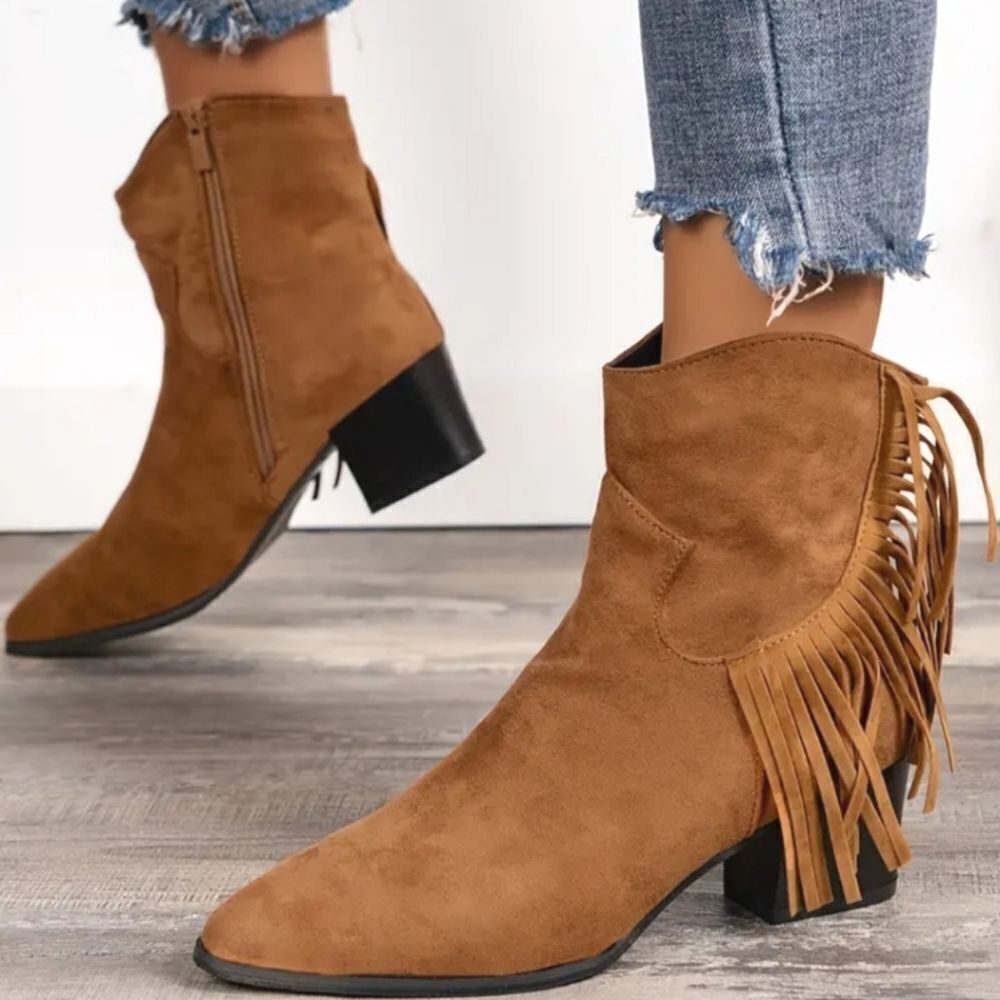 Ladies Tan Tassel Western Ankle Boot sz 7